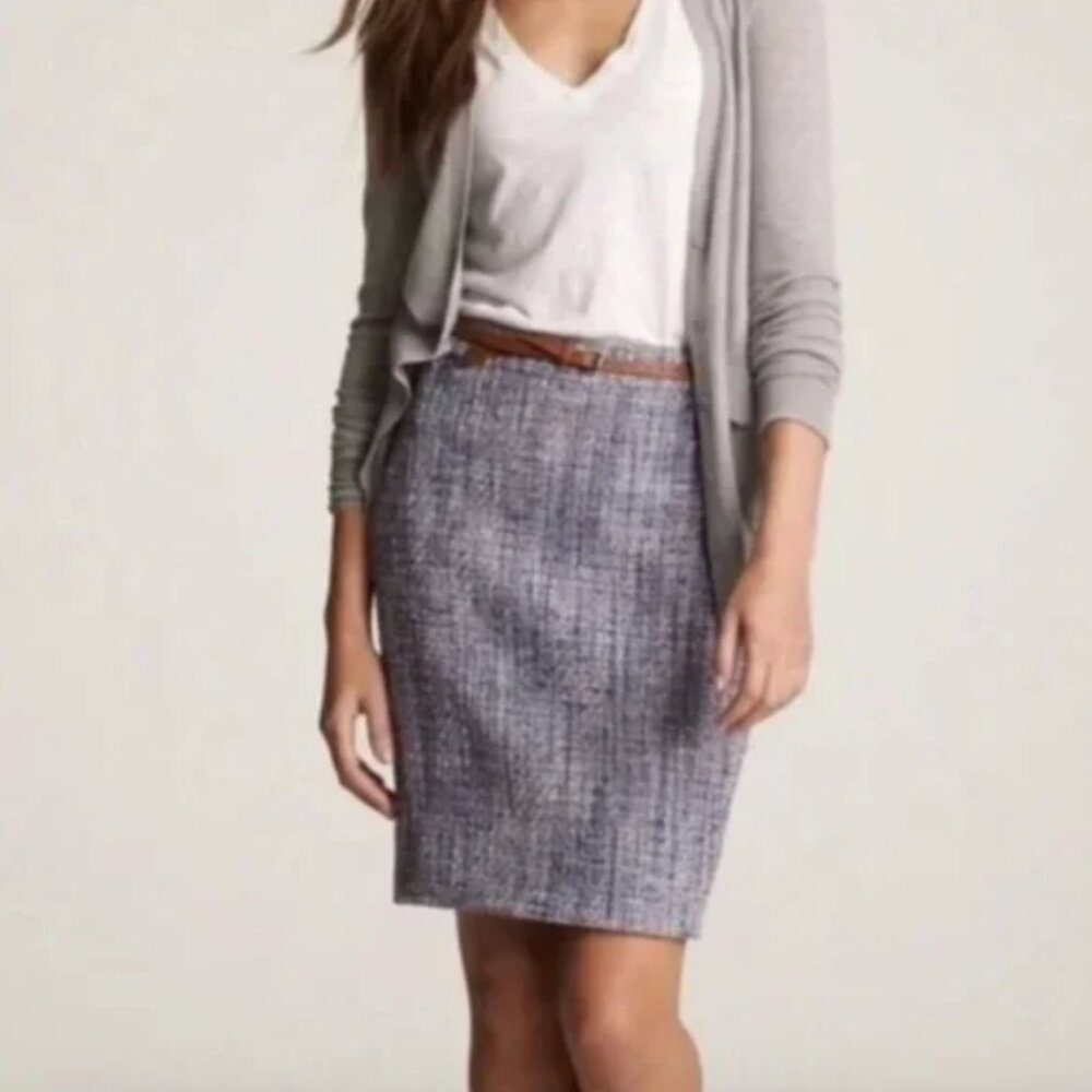 J. Crew No.2 Pencil Skirt in Blue Tweed (size 4)